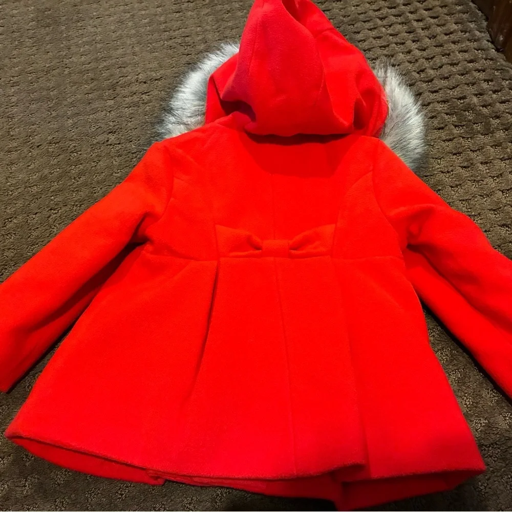 Cat & Jack Vibrant Red Pea Coat with Faux Fur Hood